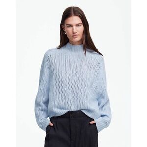 Madewell Pointelle-Stitch Mockneck Sweater Heather Pale Dawn Blue Size XL NWT